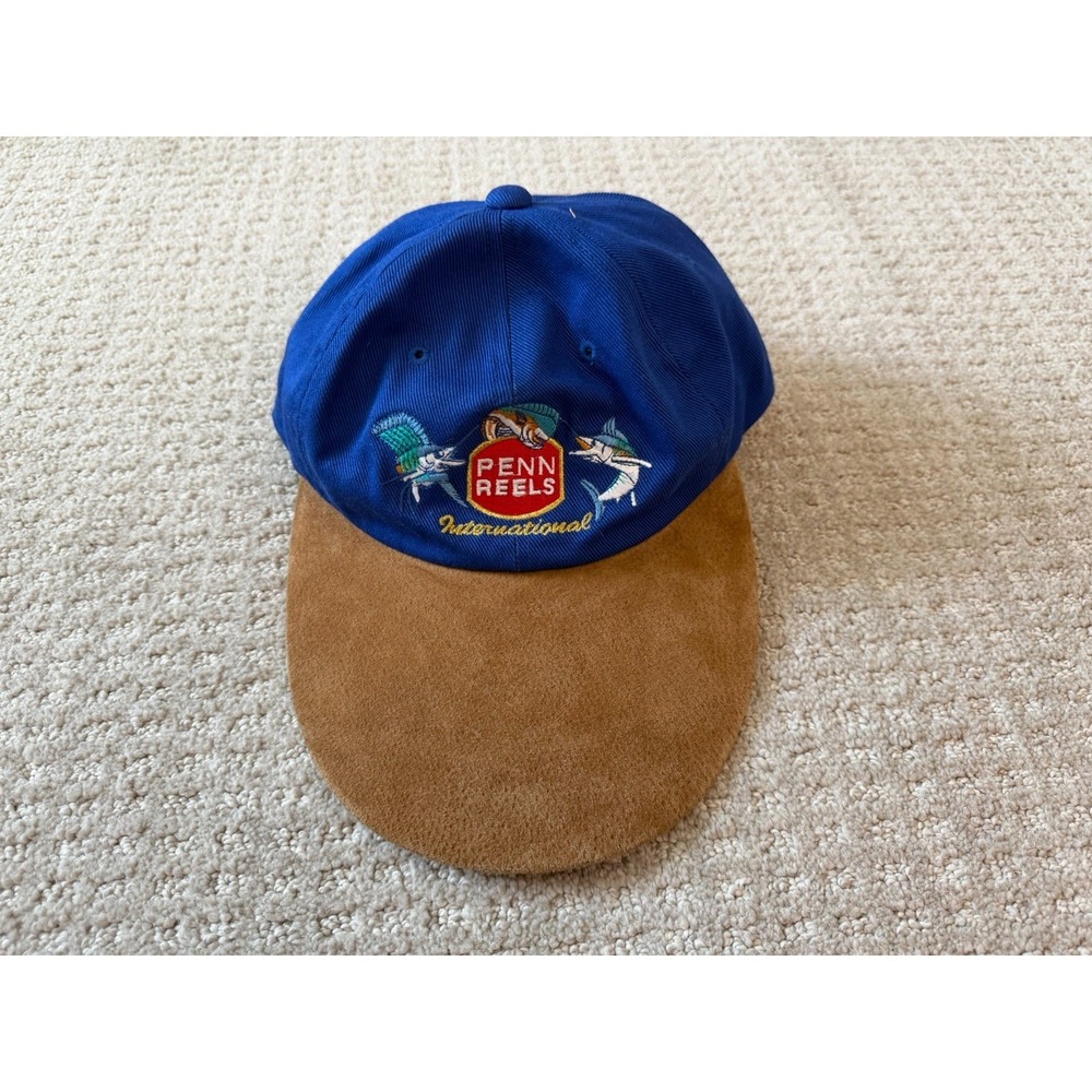 Penn Reels International Fishing Cap LONG BILL Hat 78% Cotton-22% Leather